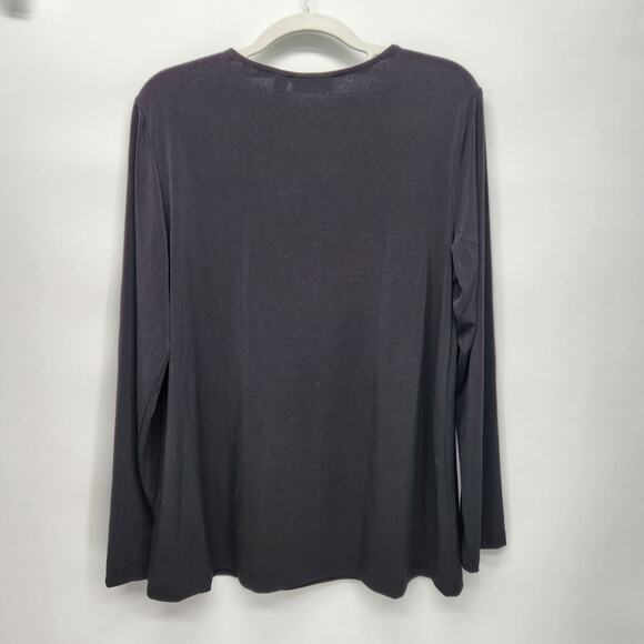 Susan Graver Black Liquid Knit Gold Chain Stretchy Classic Blouse Women's M - Picture 8 of 8